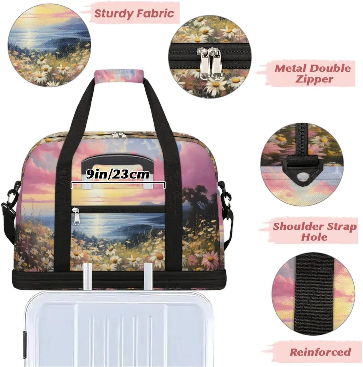Exquisite Patterns Vivid Flora Travel Duffle Bag, Collapsible Travel Bag Sports Gym Bag With Shoes Compartment Weekender Bag Overnight Bag For Women Men
