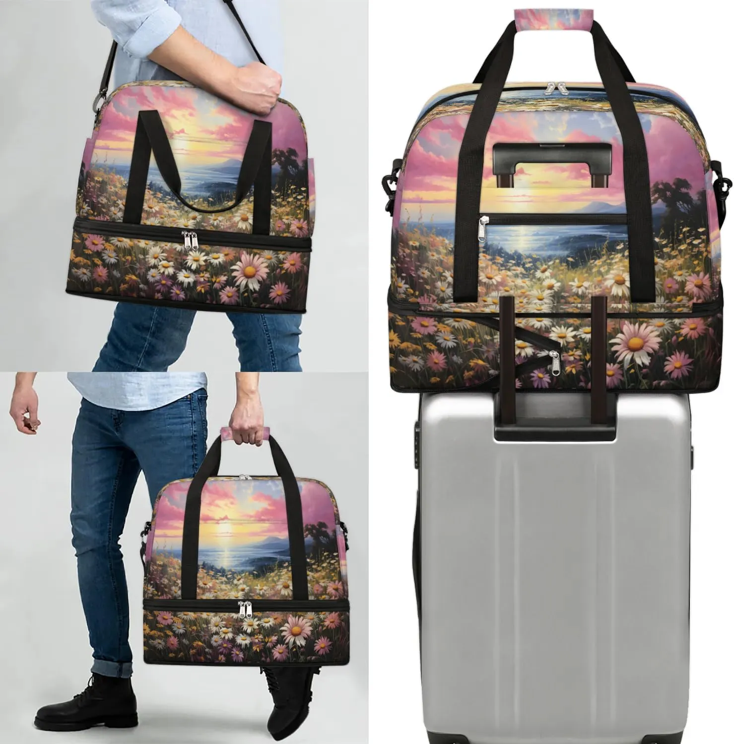 Exquisite Patterns Vivid Flora Travel Duffle Bag, Collapsible Travel Bag Sports Gym Bag With Shoes Compartment Weekender Bag Overnight Bag For Women Men