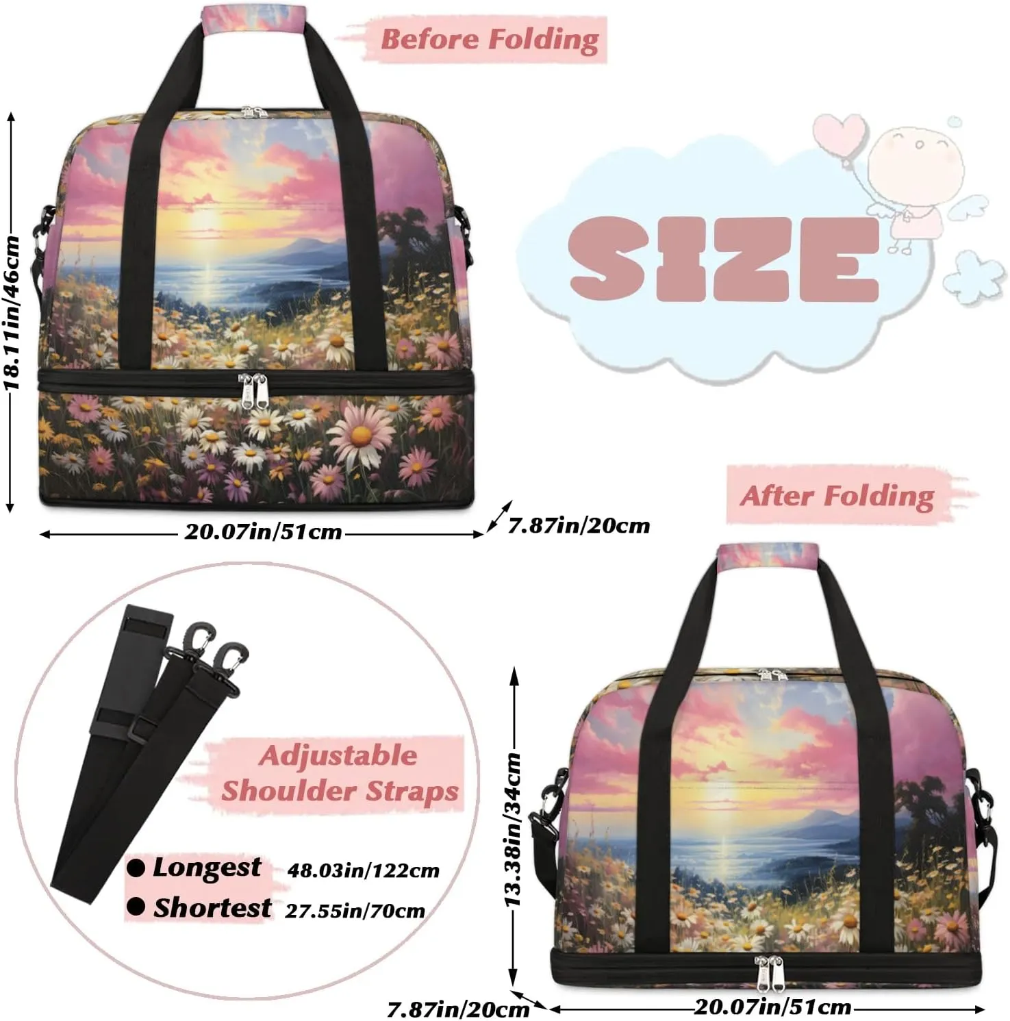 Exquisite Patterns Vivid Flora Travel Duffle Bag, Collapsible Travel Bag Sports Gym Bag With Shoes Compartment Weekender Bag Overnight Bag For Women Men