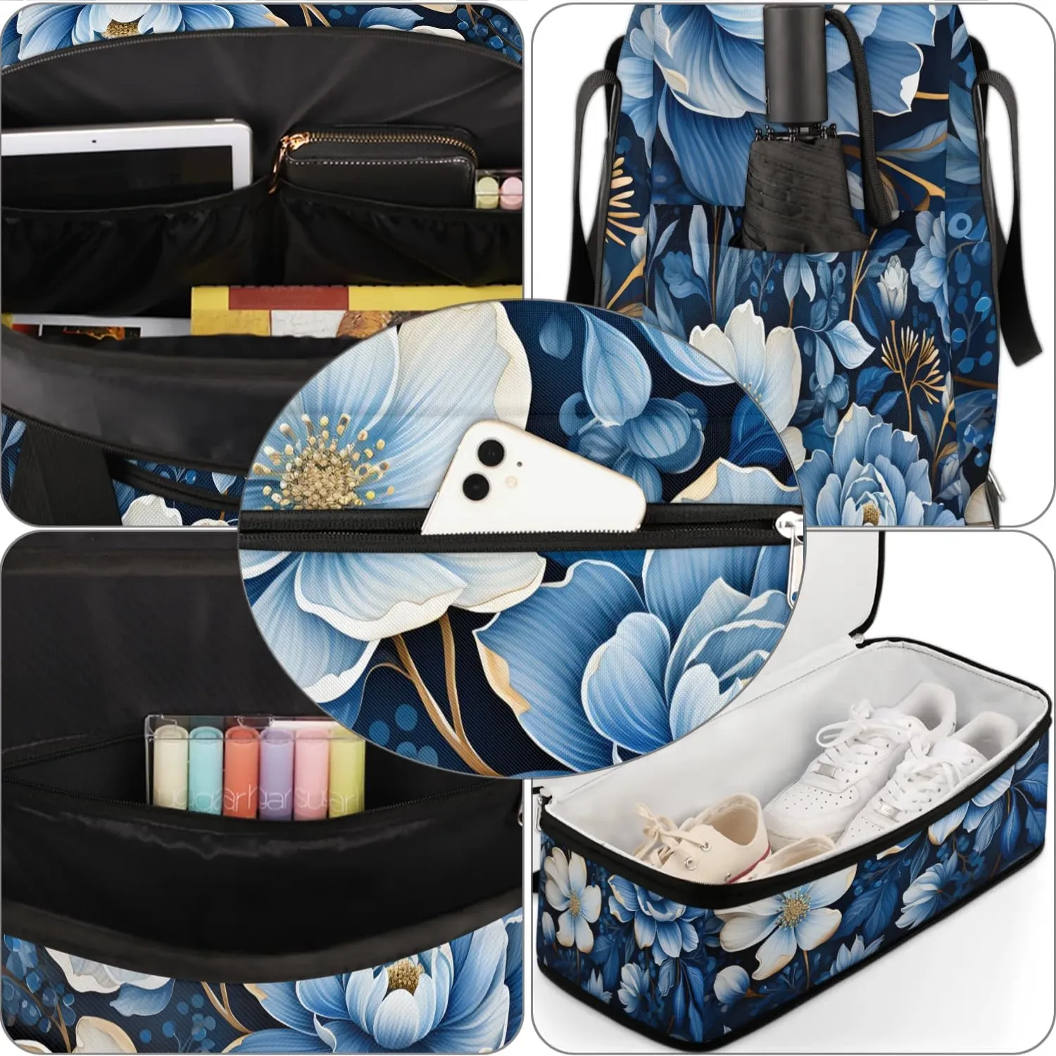 Exquisite Vivid Flower Print Travel Duffle Bag, Collapsible Travel Bag Sports Gym Bag With Shoes Compartment Weekender Bag Overnight Bag For Women Men