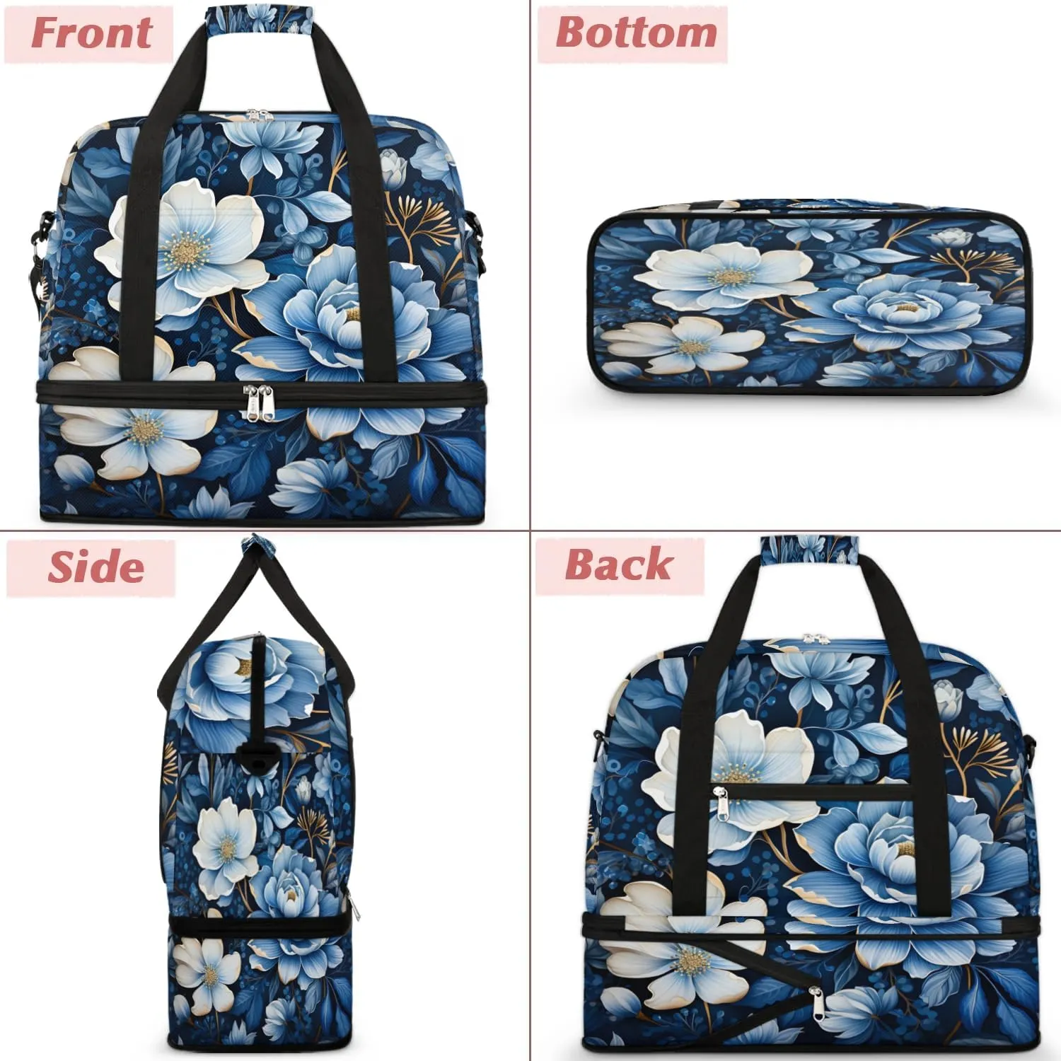 Exquisite Vivid Flower Print Travel Duffle Bag, Collapsible Travel Bag Sports Gym Bag With Shoes Compartment Weekender Bag Overnight Bag For Women Men