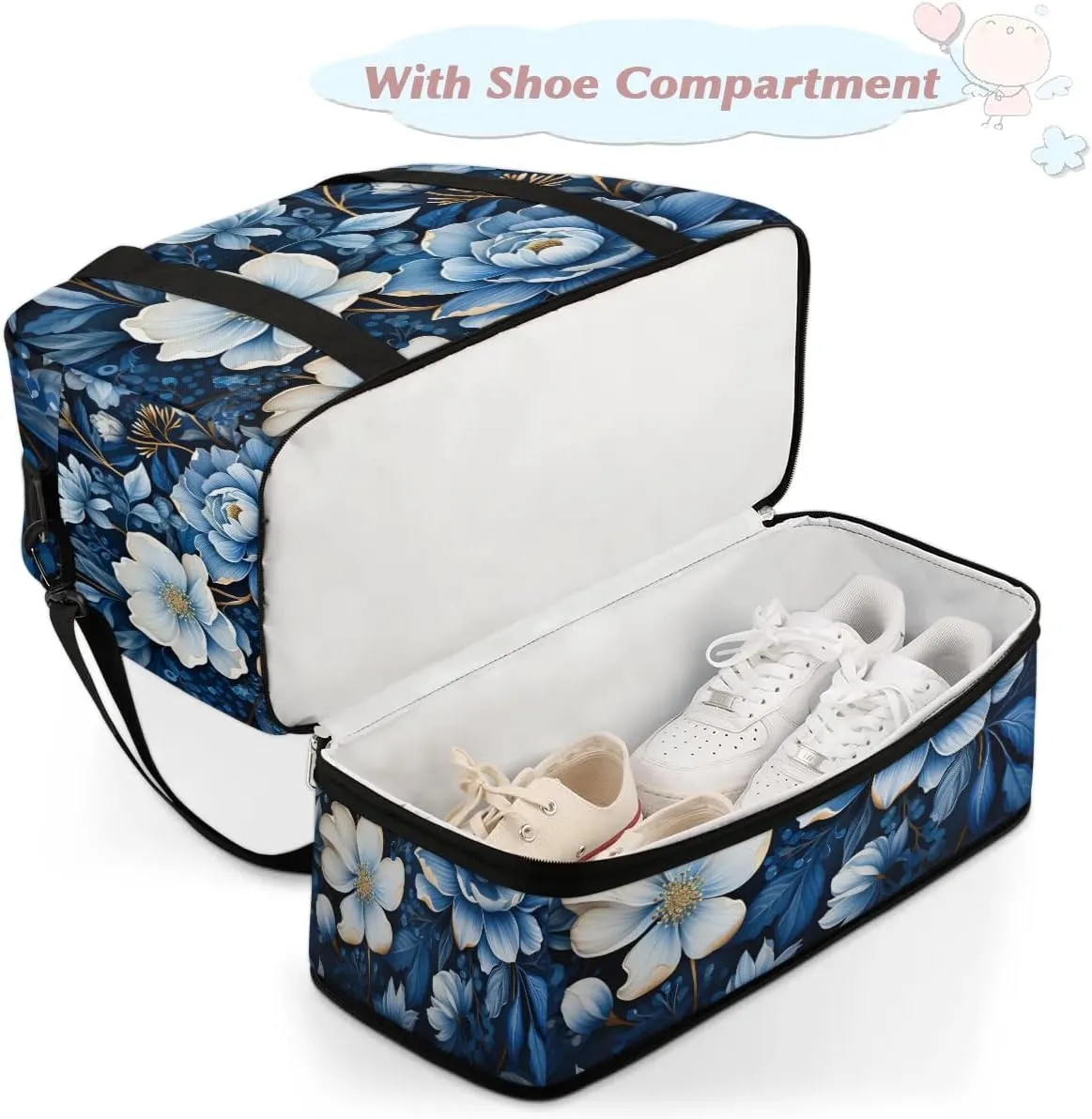 Exquisite Vivid Flower Print Travel Duffle Bag, Collapsible Travel Bag Sports Gym Bag With Shoes Compartment Weekender Bag Overnight Bag For Women Men