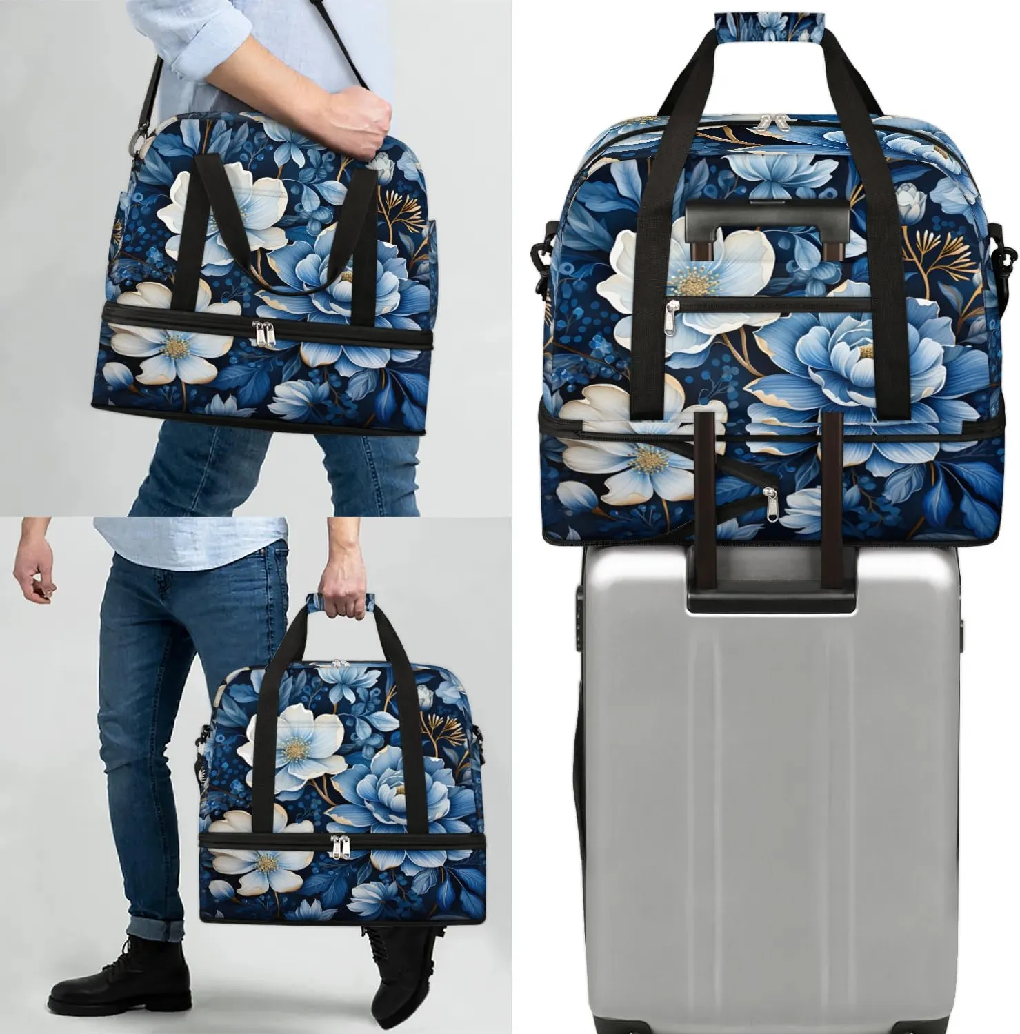 Exquisite Vivid Flower Print Travel Duffle Bag, Collapsible Travel Bag Sports Gym Bag With Shoes Compartment Weekender Bag Overnight Bag For Women Men