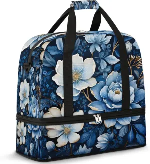 Exquisite Vivid Flower Print Travel Duffle Bag, Collapsible Travel Bag Sports Gym Bag With Shoes Compartment Weekender Bag Overnight Bag For Women Men