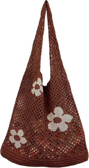 Fairycore Crochet Tote Bag Y2K Grunge Knitted Shoulder Bag Aesthetic Flower Hollow Out Purse Cottagecore Accessories