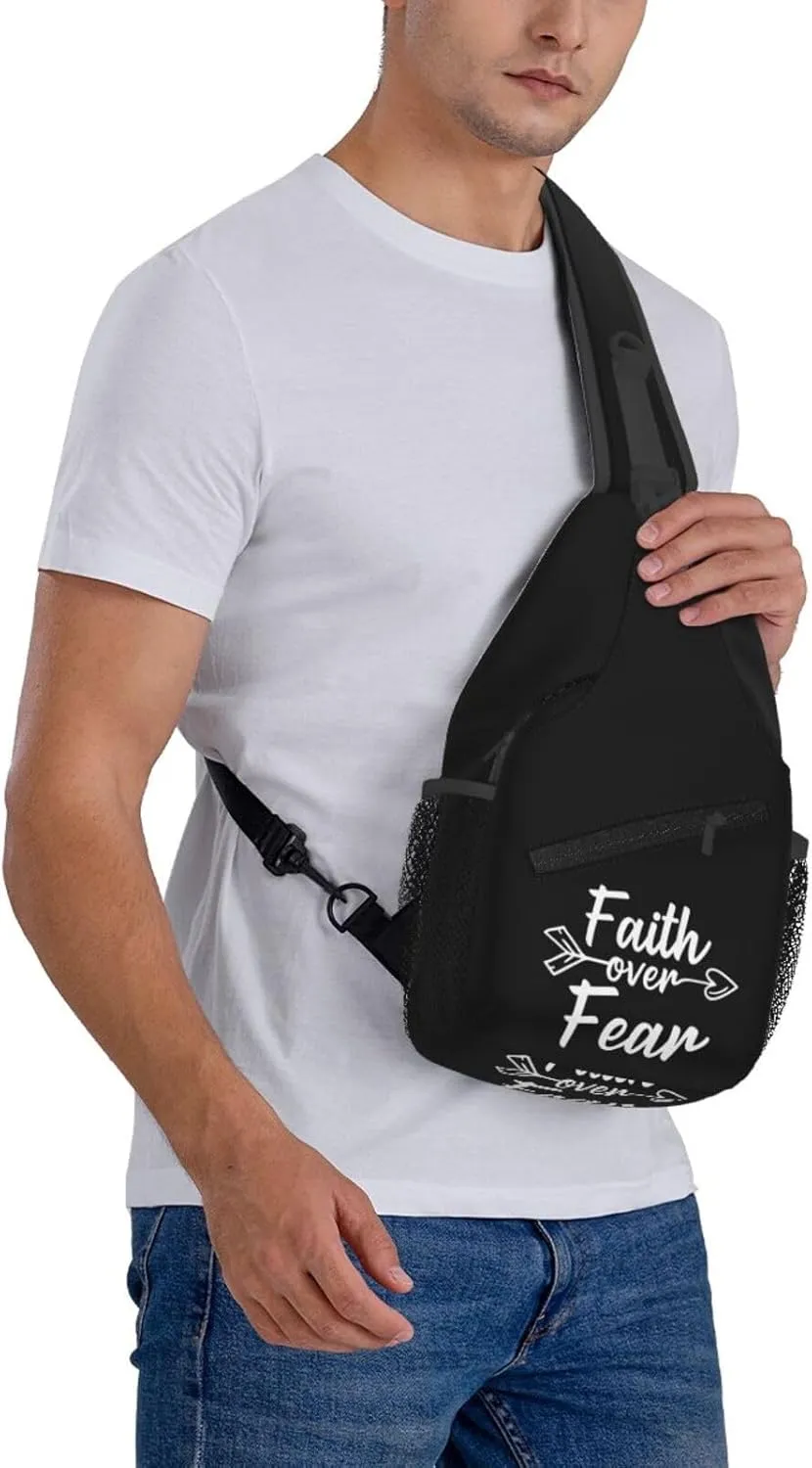 Faith Over Fear Sling Backpack Shoulder Chest Bag For Men Women Hiking Travel Crossbody Daypack