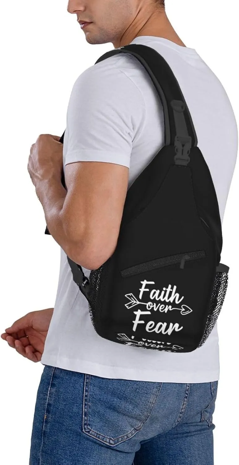 Faith Over Fear Sling Backpack Shoulder Chest Bag For Men Women Hiking Travel Crossbody Daypack