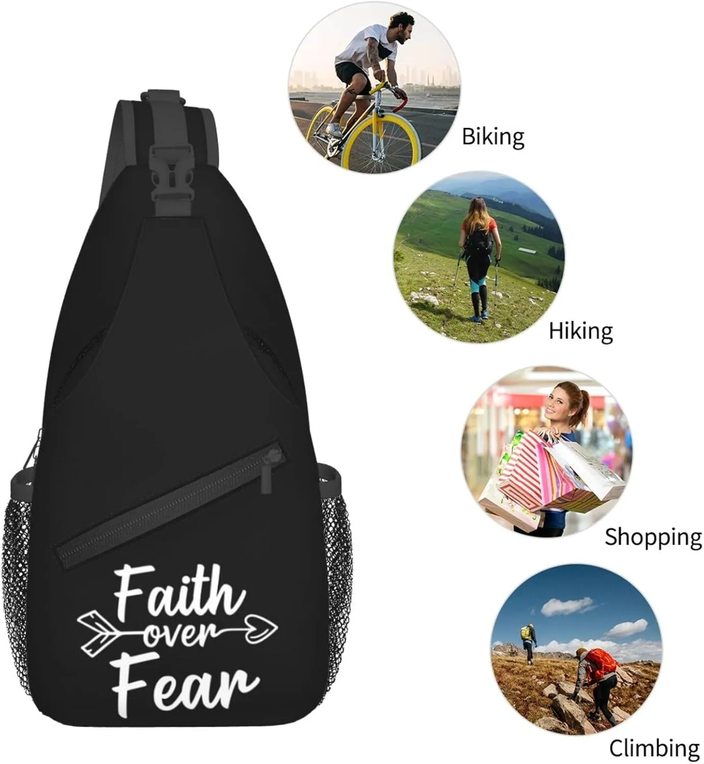 Faith Over Fear Sling Backpack Shoulder Chest Bag For Men Women Hiking Travel Crossbody Daypack