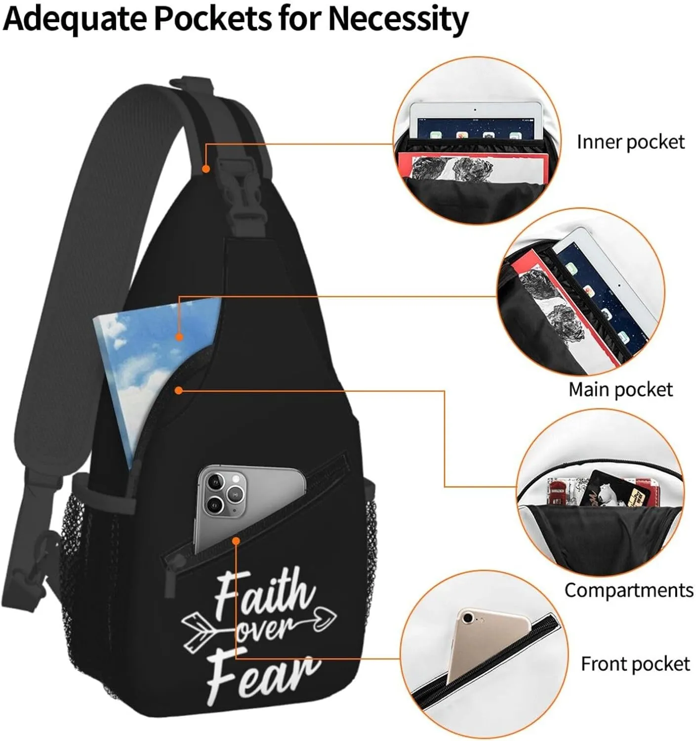 Faith Over Fear Sling Backpack Shoulder Chest Bag For Men Women Hiking Travel Crossbody Daypack
