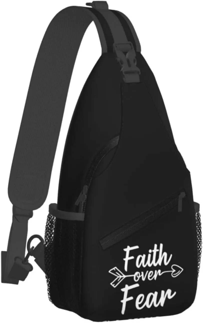 Faith Over Fear Sling Backpack Shoulder Chest Bag For Men Women Hiking Travel Crossbody Daypack