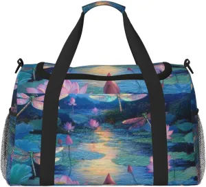 Fantasy Dragonfly And Lotus Flower Travel Duffel Bag Tote Bag Sports Gym Bag For Women And Men