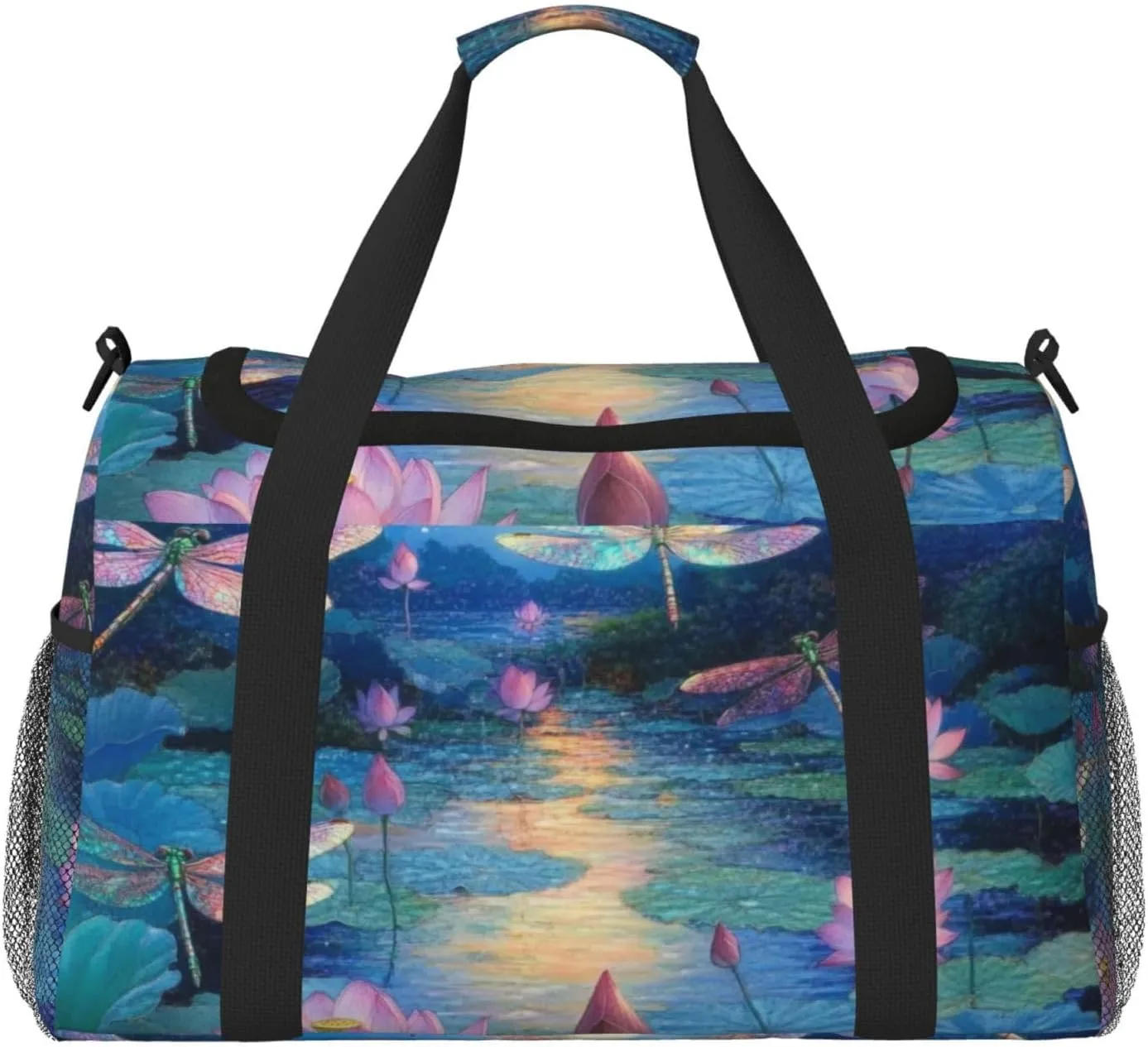 Fantasy Dragonfly And Lotus Flower Travel Duffel Bag Tote Bag Sports Gym Bag For Women And Men