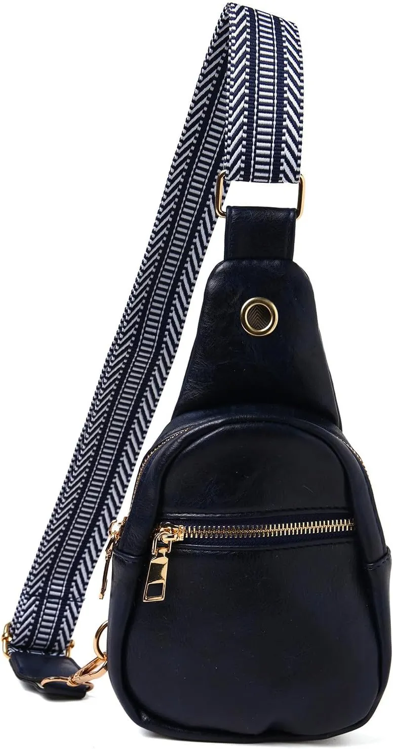 Fashion Chest Bag Soft Leather Texture Crossbody Bag Large Capacity Simple Retro Shoulder Bags (Dark Blue, One Size)