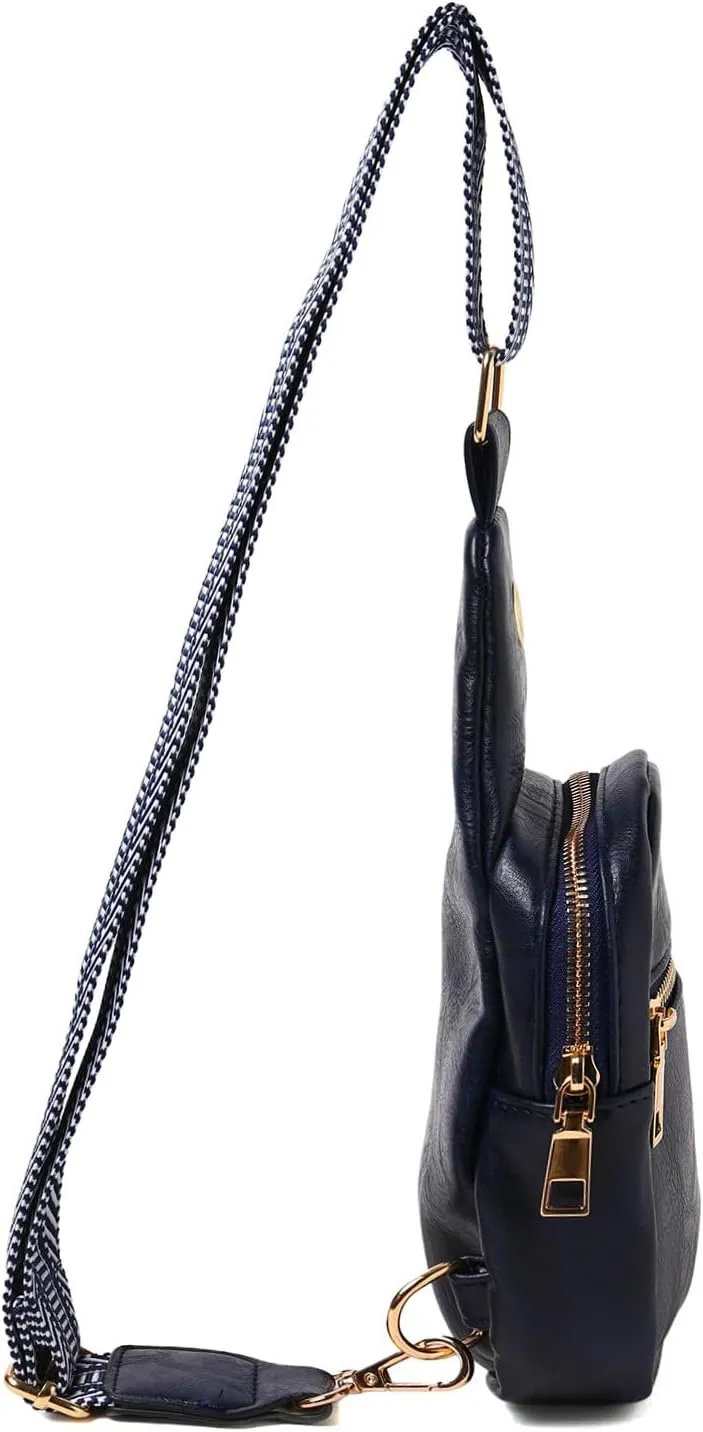 Fashion Chest Bag Soft Leather Texture Crossbody Bag Large Capacity Simple Retro Shoulder Bags (Dark Blue, One Size)