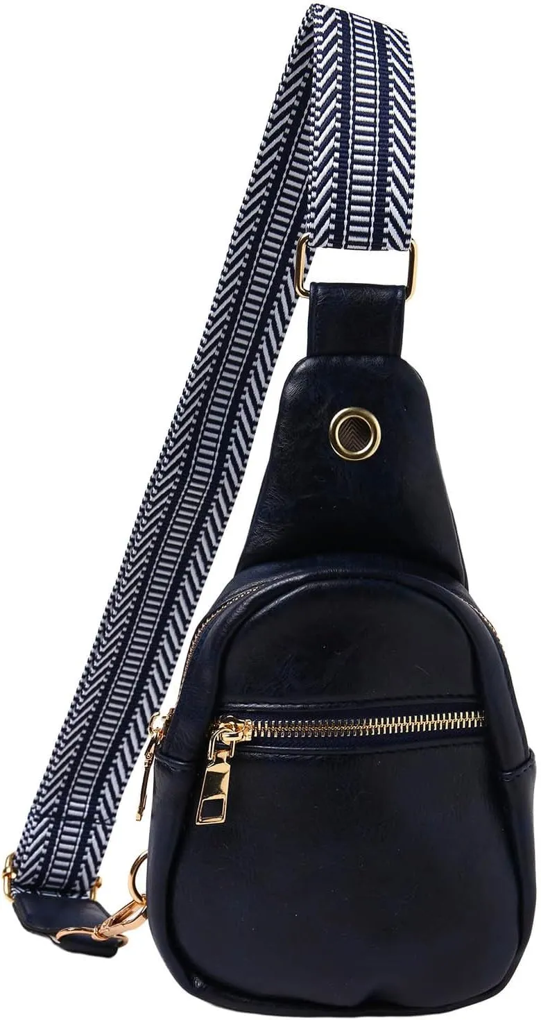 Fashion Chest Bag Soft Leather Texture Crossbody Bag Large Capacity Simple Retro Shoulder Bags (Dark Blue, One Size)