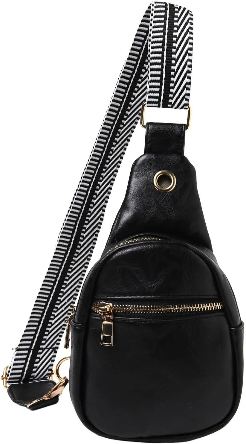 Fashion Chest Bag Soft Leather Texture Crossbody Bag Large Capacity Simple Retro Shoulder Bags Travel (Black, One Size)