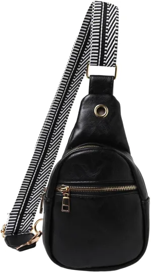 Fashion Chest Bag Soft Leather Texture Crossbody Bag Large Capacity Simple Retro Shoulder Bags Travel (Black, One Size)