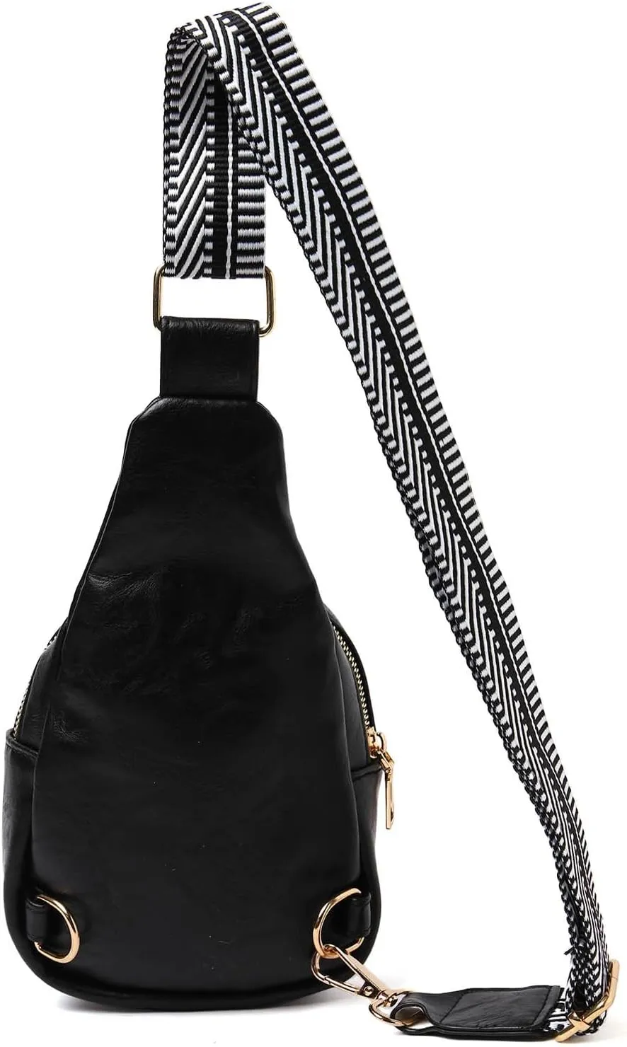 Fashion Chest Bag Soft Leather Texture Crossbody Bag Large Capacity Simple Retro Shoulder Bags Travel (Black, One Size)