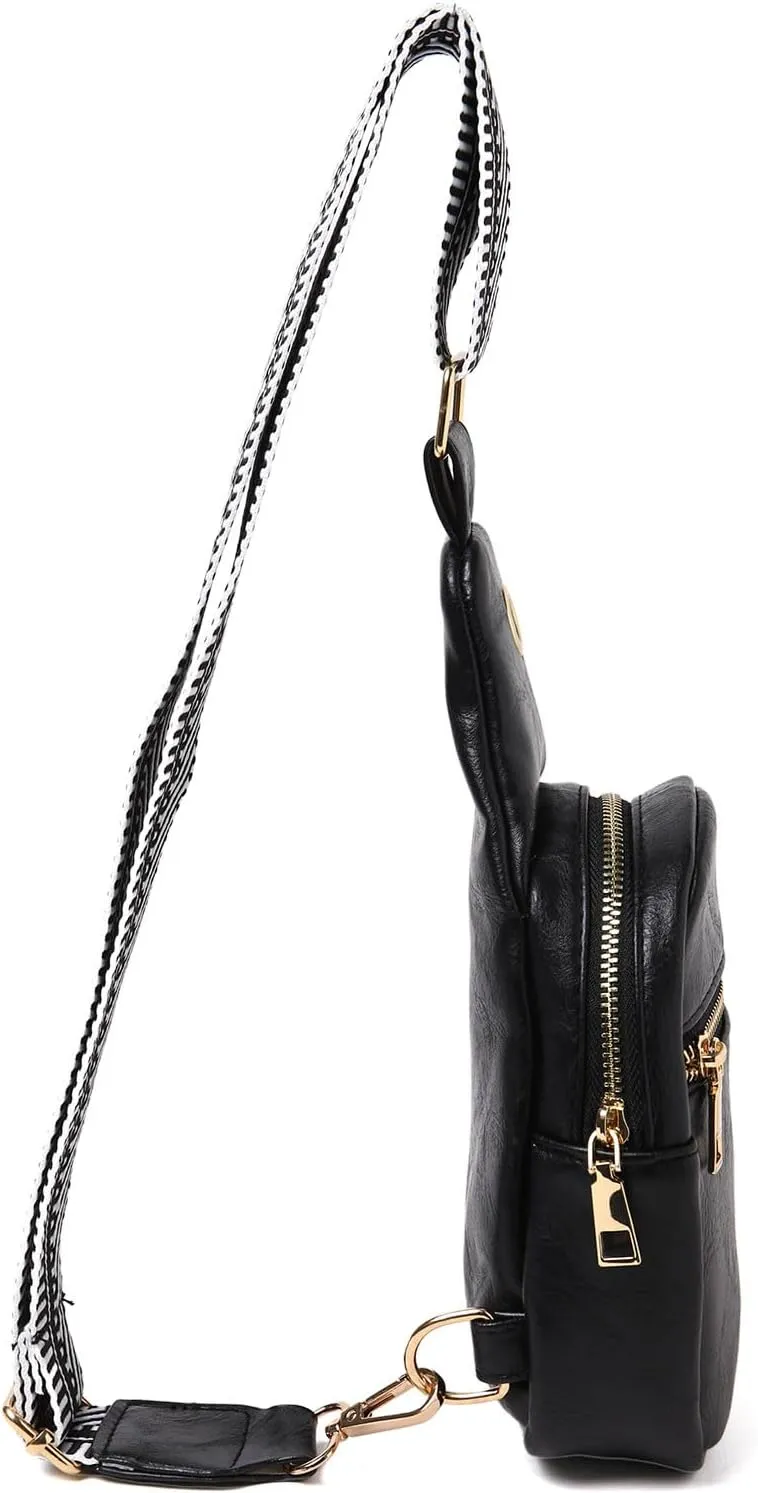 Fashion Chest Bag Soft Leather Texture Crossbody Bag Large Capacity Simple Retro Shoulder Bags Travel (Black, One Size)