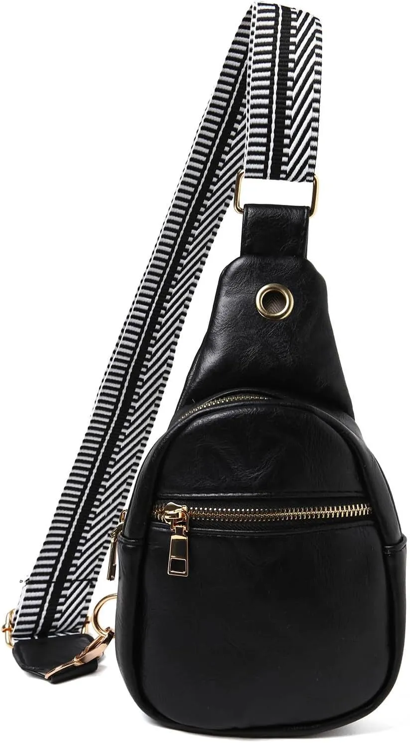 Fashion Chest Bag Soft Leather Texture Crossbody Bag Large Capacity Simple Retro Shoulder Bags Travel (Black, One Size)