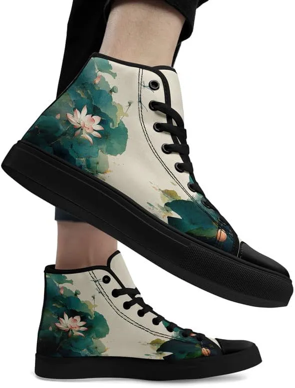 Fashion Chinese Style Canvas High-top Shoes Comfortable Panda Bamboo Cranes Eastern Casual Walking Shoes for Men Women