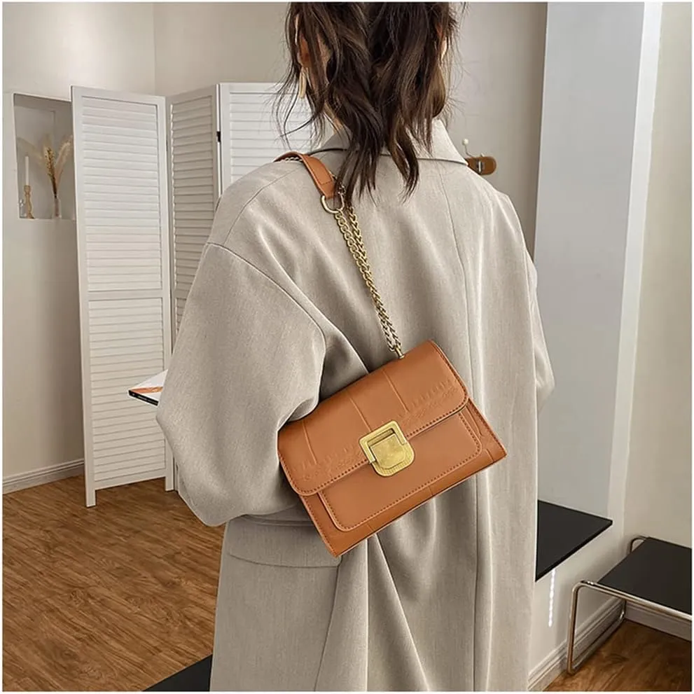Fashion Flap Crossbody Bags for Women - Retro Small Square Chain Purse & Handbag (Yellow)