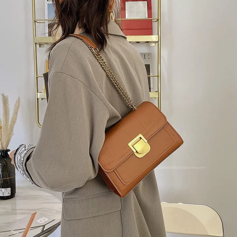 Fashion Flap Crossbody Bags for Women - Retro Small Square Chain Purse & Handbag (Yellow)