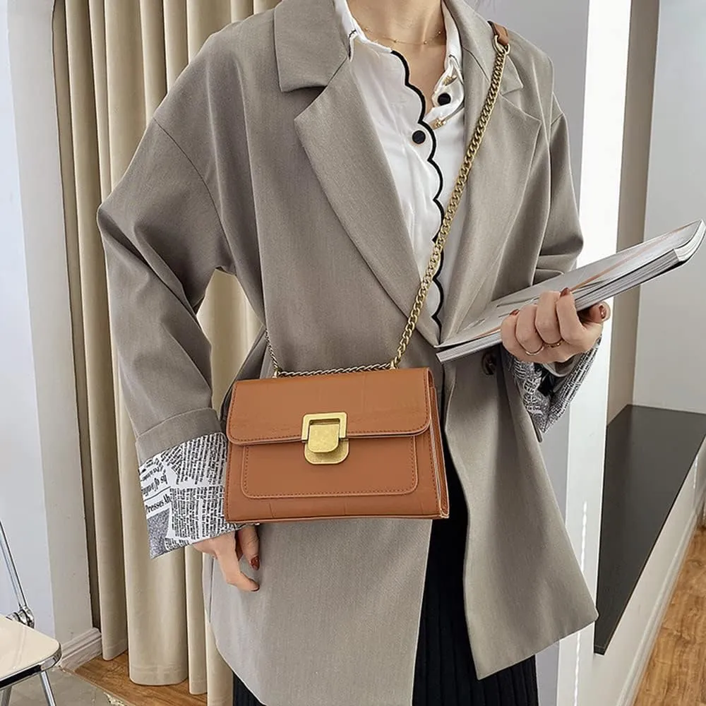 Fashion Flap Crossbody Bags for Women - Retro Small Square Chain Purse & Handbag (Yellow)