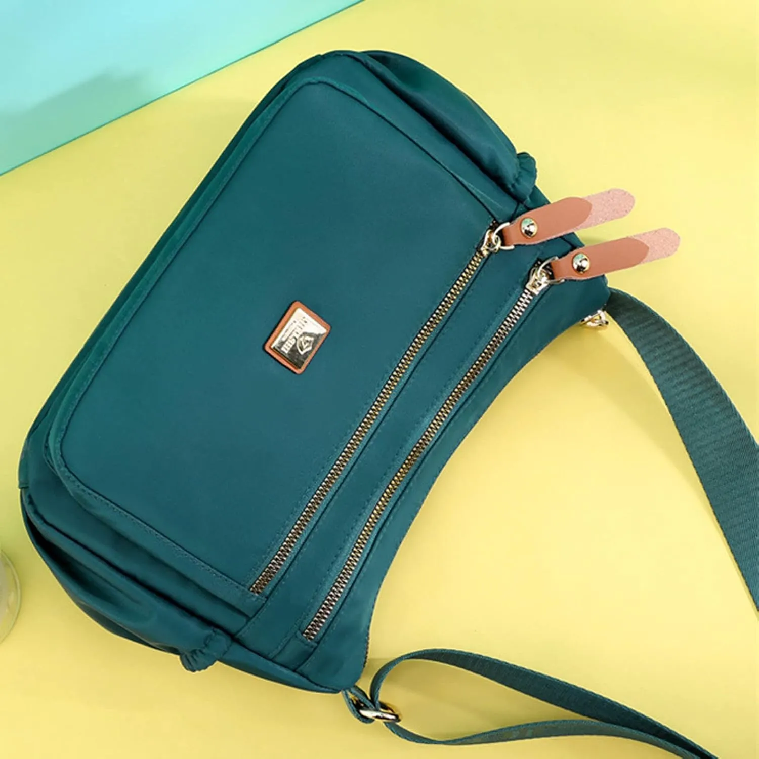 Fashion Multicolor Nylon Fabric Large Capacity Zipper Adjustable Shoulder Strap Messenger Bag Satchel (Blue, One Size)