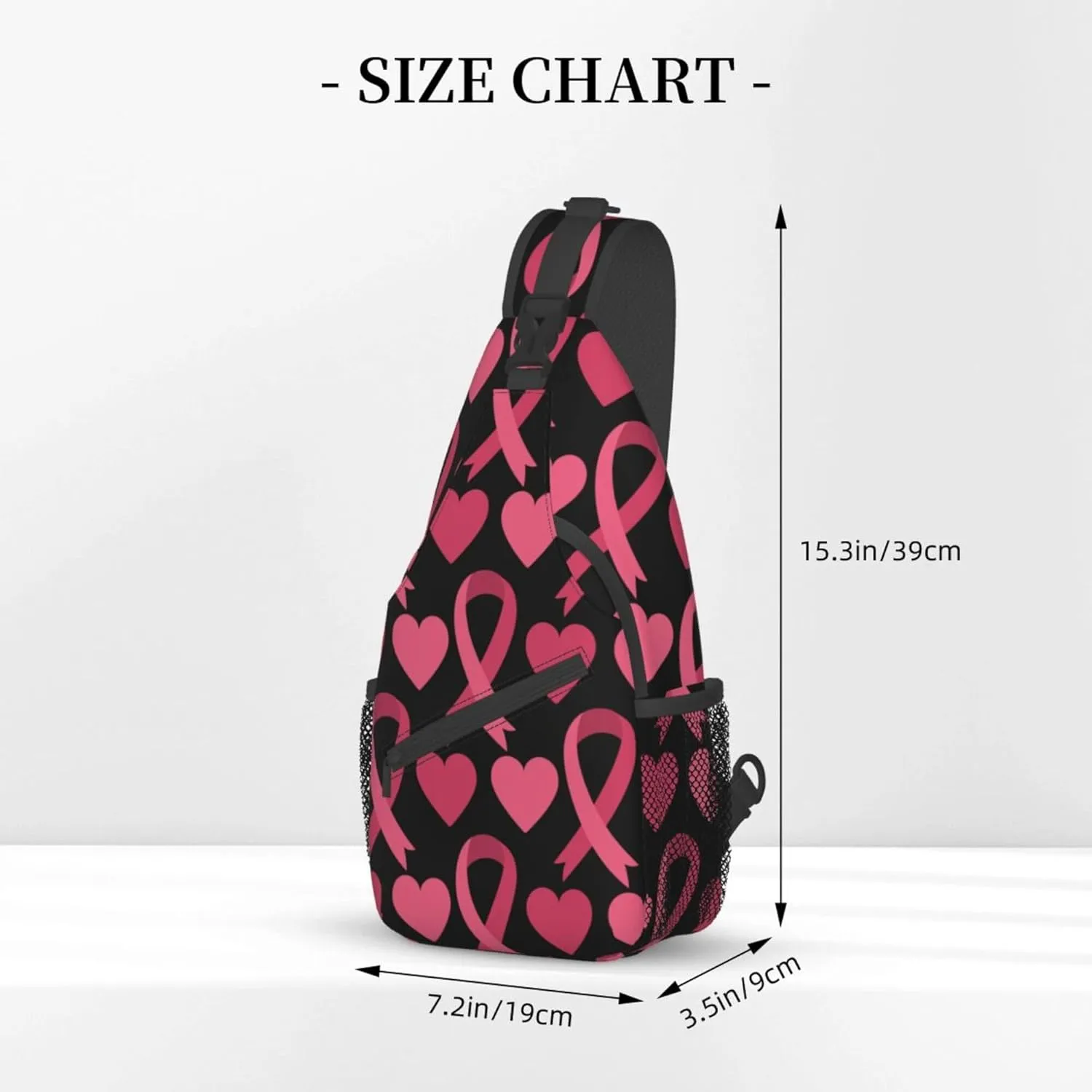 Fashion Sling Bag Waterproof Sling Shoulder Backpack Lightweight pink ribbon breast cancer awareness symbol hearts Sling Bag Chest Anti-Theft Crossbody Sling Backpack Casual Outdoor Backpack