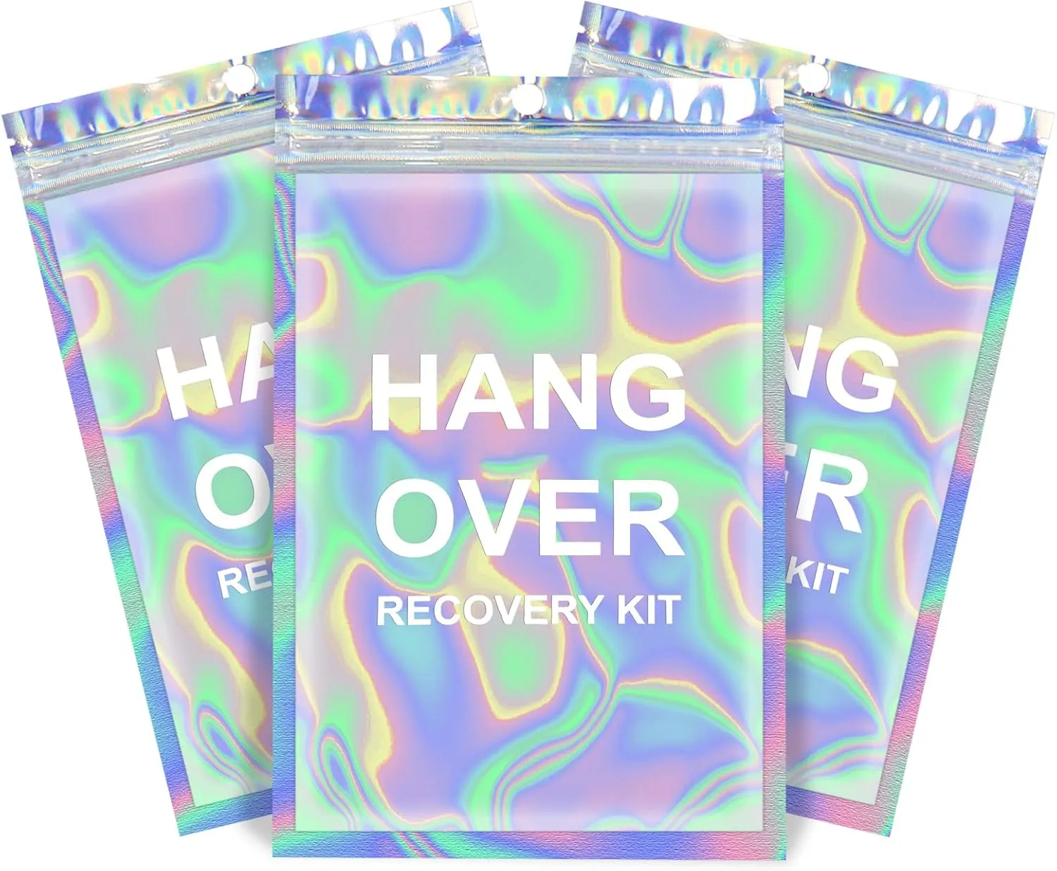 Fcuadro Hangover Kit Bags 20Pcs Holographic Hang Over Recovery Bags Bachelorette Party Supplies Gift for Bach Party Favors 5X7 (HANG OVER)