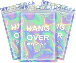 Fcuadro Hangover Kit Bags 20Pcs Holographic Hang Over Recovery Bags Bachelorette Party Supplies Gift for Bach Party Favors 5X7 (HANG OVER)