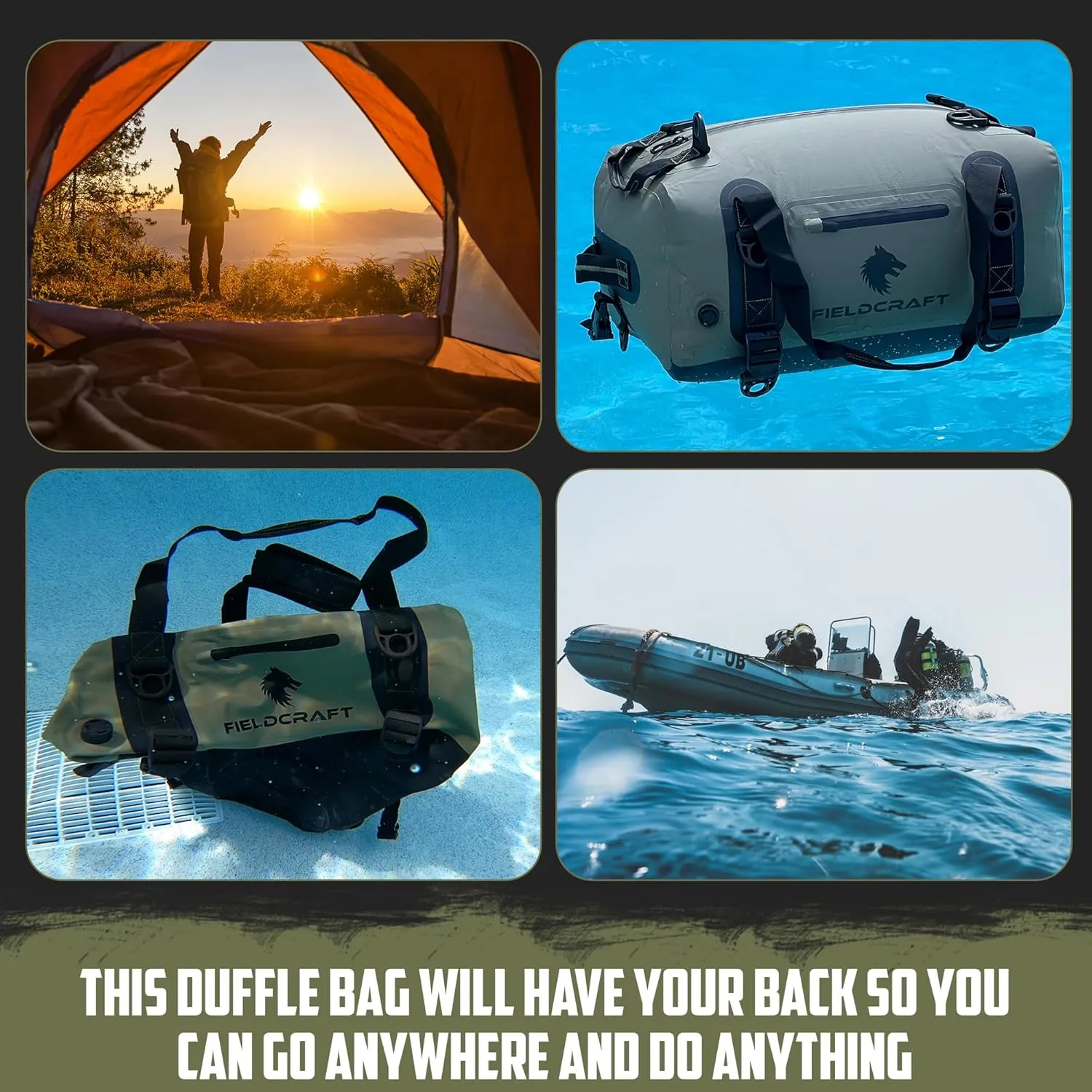 FIELDCRAFT SEA WOLF Waterproof Duffel Bag (Green, 40L)