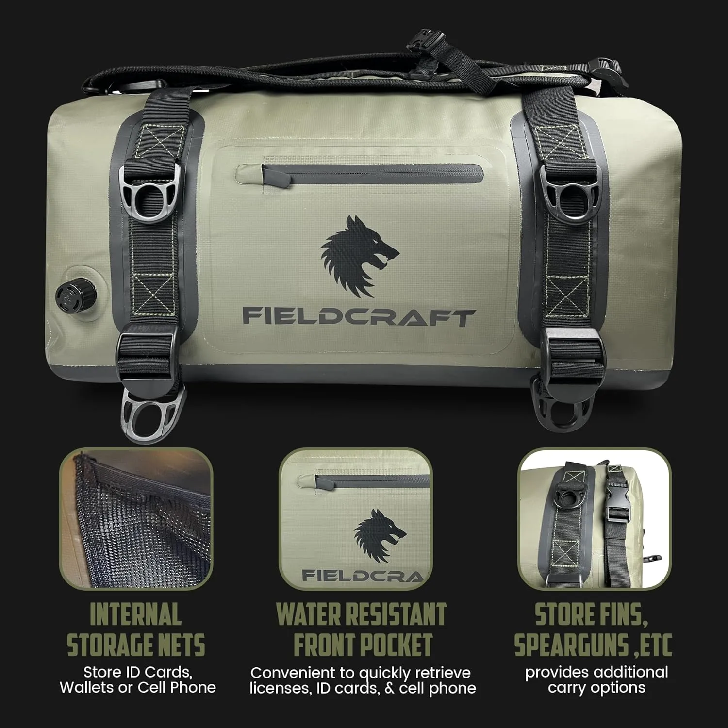 FIELDCRAFT SEA WOLF Waterproof Duffel Bag (Green, 40L)