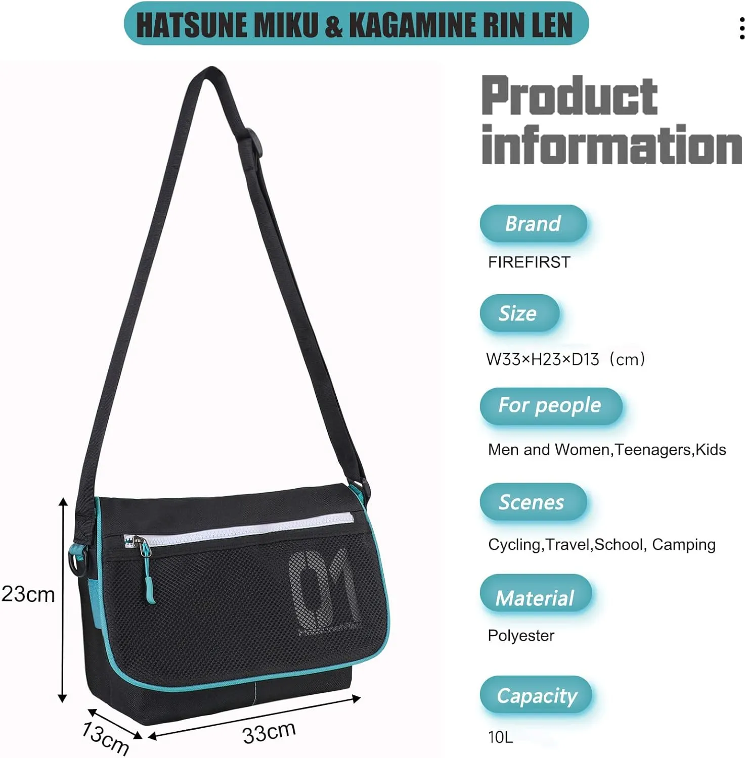 FIREFIRST Crossbody Shoulder Messenger Bag for Hatsune Miku & Kagamine Rin/Len for Men Women