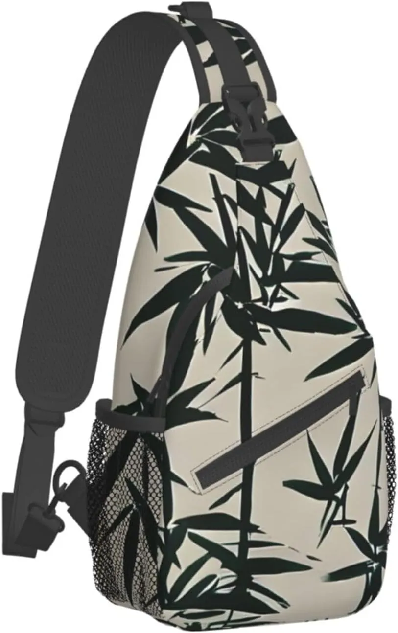 Fish bird and bamboo Leaves painting Print Sling Backpack, Sling Bag, Crossbody Chest Bag Daypack, for Hiking Travel