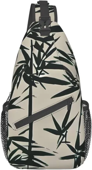 Fish bird and bamboo Leaves painting Print Sling Backpack, Sling Bag, Crossbody Chest Bag Daypack, for Hiking Travel