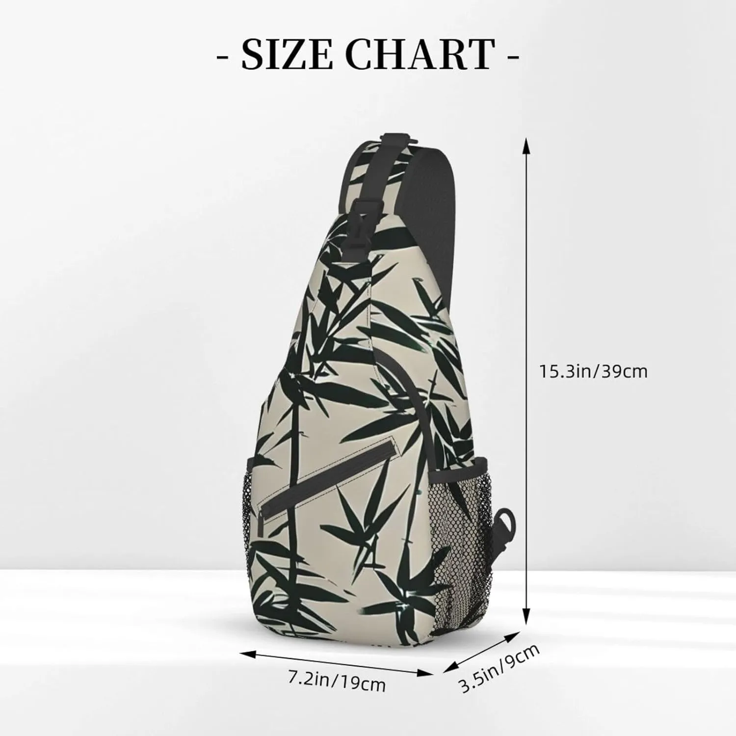Fish bird and bamboo Leaves painting Print Sling Backpack, Sling Bag, Crossbody Chest Bag Daypack, for Hiking Travel