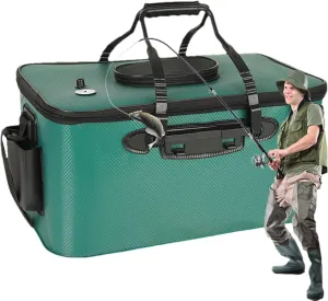 Fish Bucket, Fish Protection Fishers, Leak-Proof Water Container with Strap, Large Capacity Storage Bag Portable Outdoor Gear for Camping Hiking Beach, 15.75x9.45x9.06 inches