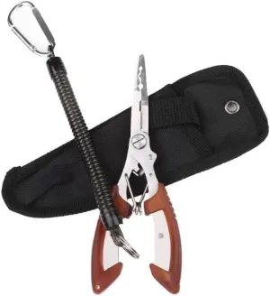 Fish Gripper,Fishing Pliers,Split Ring Pliers,Stainless Steel Fishing Pliers Saltwater, Surf Fishing Tackle Kit, Fishing Multitool Hook Remover Braided Fishing Line Cutting and Split Ring(Brown)