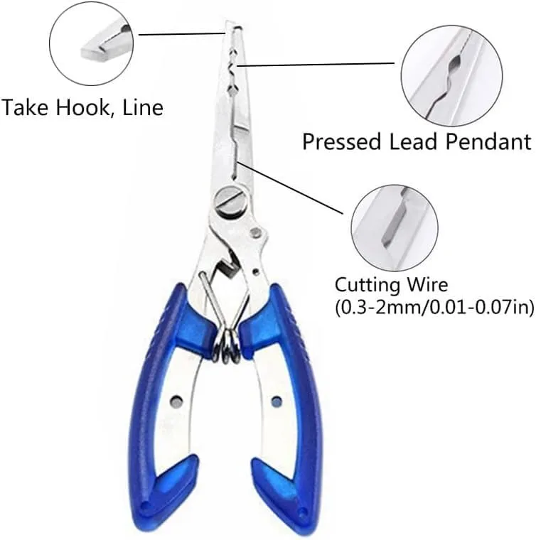 Fish Gripper,Fishing Pliers,Split Ring Pliers,Stainless Steel Fishing Pliers Saltwater, Surf Fishing Tackle Kit, Fishing Multitool Hook Remover Braided Fishing Line Cutting and Split Ring(Brown)