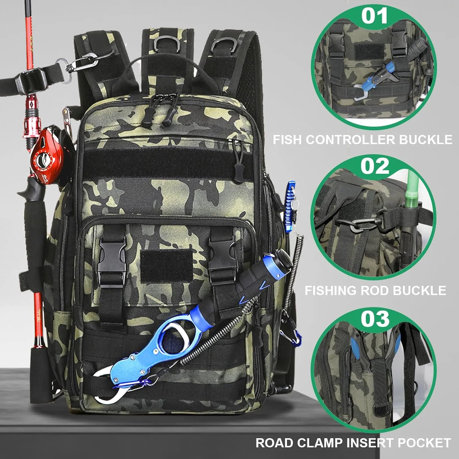 Fishing Backpack Fishing Tackle Storage Bag Fishing Gear and Equipment with Rod Holder Fishing Tackle Shoulder Sling Bag Backpack for Outdoor Fishing, Hunting, Hiking (Black and Brown)