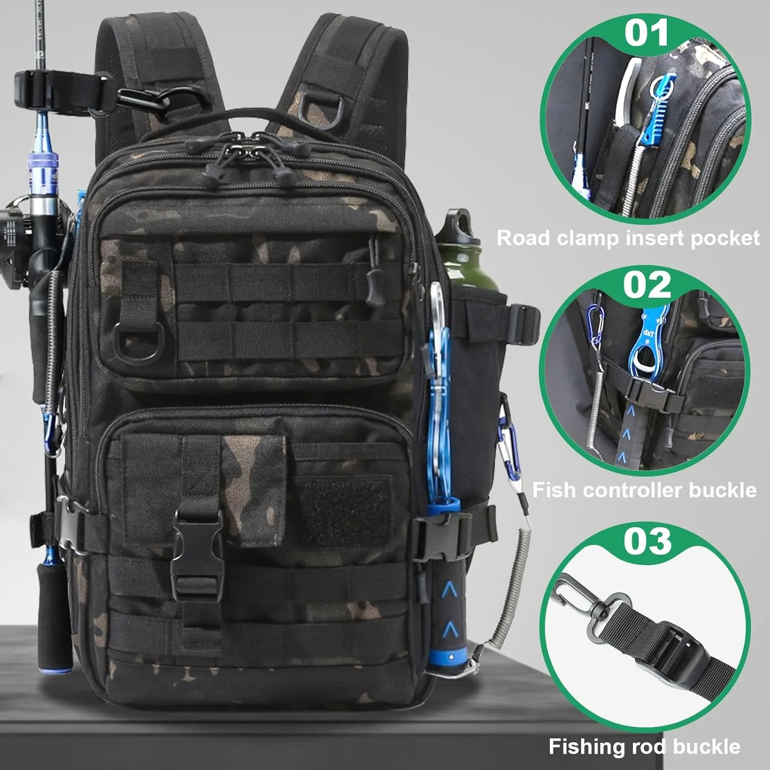 Fishing Backpack Fishing Tackle Storage Bag Fishing Gear and Equipment with Rod Holder Fishing Tackle Shoulder Sling Bag Backpack for Outdoor Fishing, Hunting, Hiking (Black)