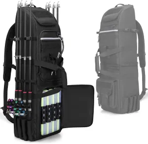 Fishing Backpack Holds 8 Rods & Reels, Fishing Tackle Bag with Compartment for Tackle Boxes, Fishing Gear or Equipment, Fishing Rod Case Backpack, Fishing Pole Bag with Tactical Molle System