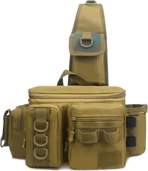 Fishing Backpack Sling Tackle Bag Waterproof Crossbody Tackle Storage Bag with Rod Holder Outdoor Fishing Shoulder Pack for Camping, Hiking, Hunting