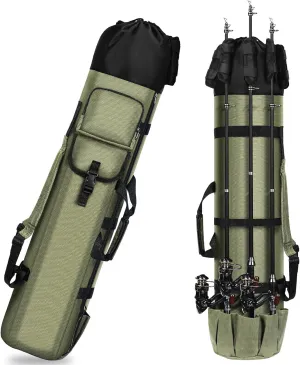 Fishing Bag Fishing Rod Case, Oxford Portable Folding Fishing Pole Bag Large Capacity Outdoor Waterproof Tackle Storage Travel Backpack Carry Organizer Fishing Accessories for Fishing Hiking, Green