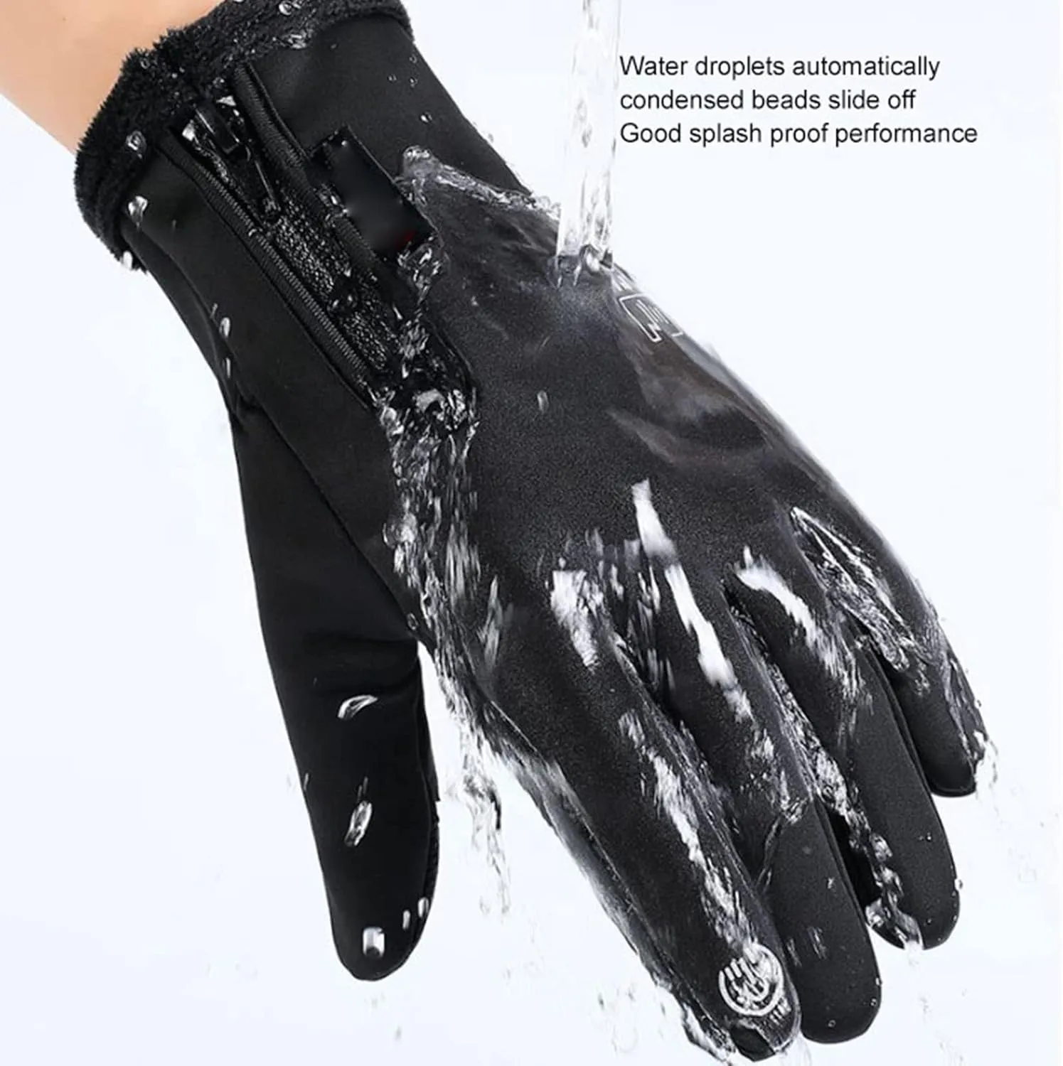 Fishing Gloves, Winter Cycling Gloves Warm Padded Thickening Touchscreen 2 Cut Fingers Waterproof Riding Gloves Black for Outdoor, Kayaking, Rowing