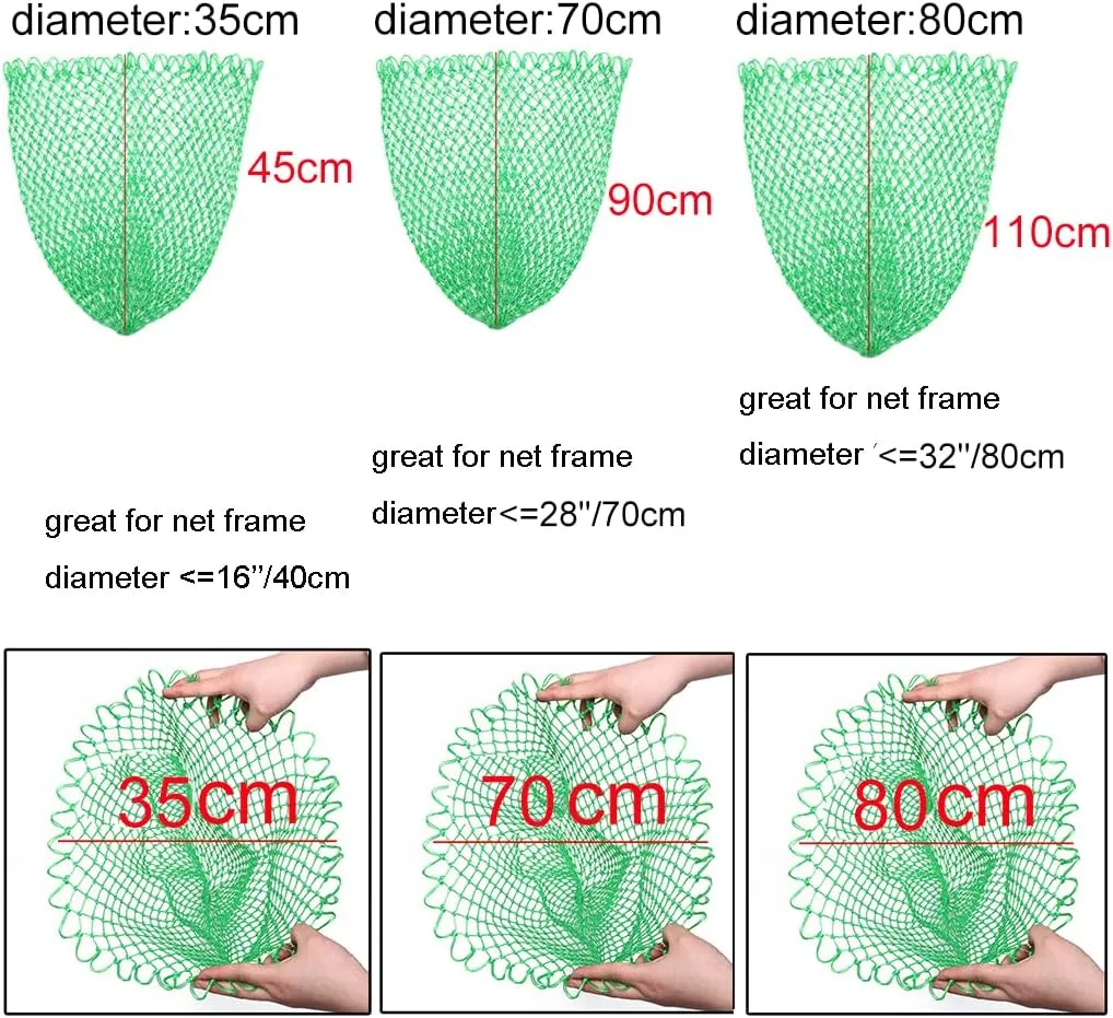 Fishing Net Replacement Netting Fishing Landing Net Replacement Net for Freshwater Saltwater Fishing Green 6 Sizes