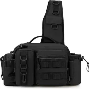 Fishing Sling Bag Crossbody Bag Fishing Tackle Backpack Box with Rod & Gear Holder, Lightweight Tackle Storage Bags, Outdoor Fishing Shoulder Pack for Fishing, Hiking, Hunting，ICE Fish(Deep Back)