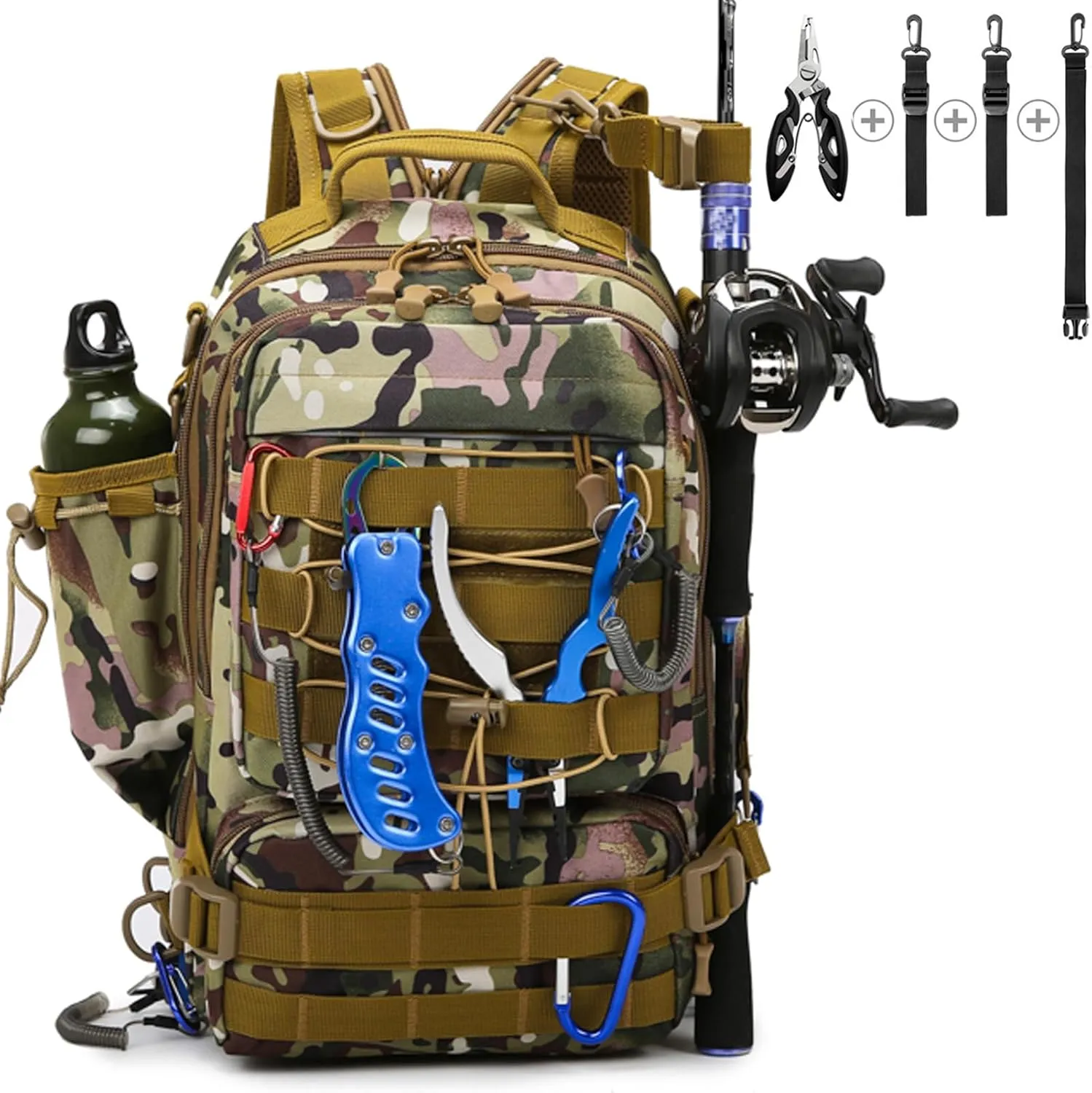 Fishing Tackle Backpack Storage Bag, Outdoor Shoulder Backpack, Fishing Gear Bags with Rod Holder and Fishing Plier